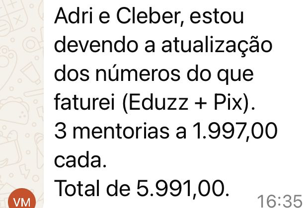 Print de aluna relatando faturamento de R$5.991,00 em 3 mentorias