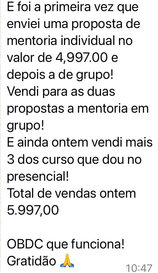 Print de aluna relatando faturamento de R$5.997,00 em mentoria individual
